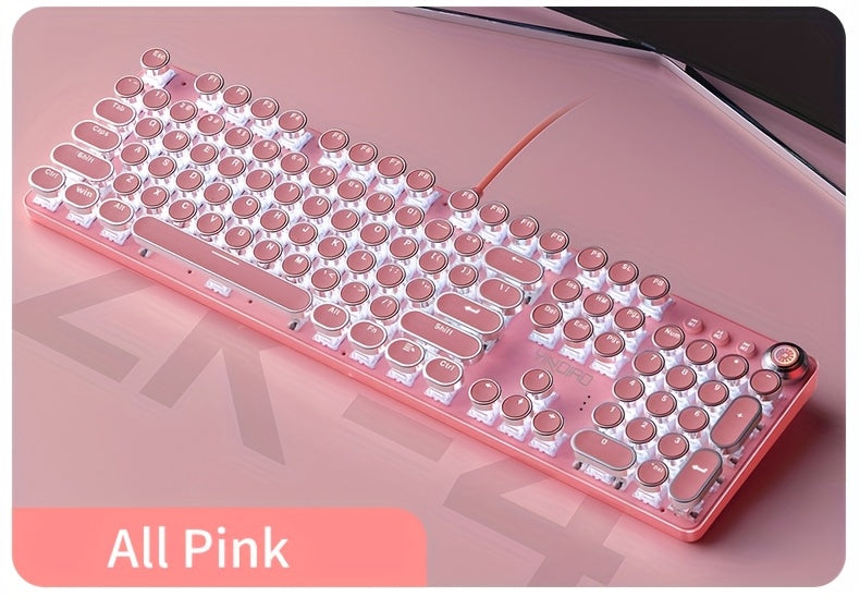 YINDIAO Pink Mechanical Keyboard | Retro Punk Keycaps